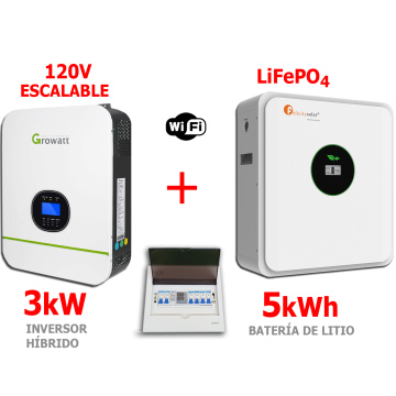 Respaldo Eléctrico 3kW Growatt con batería de  LITIO 5kWh