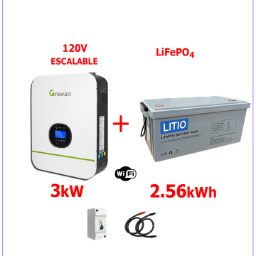 Respaldo Eléctrico 3kW Growatt con batería de  LITIO 2.56kWh