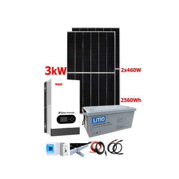 Kit Solar Must 3000W con banco de baterías de Litio 2560Wh y 920W en paneles solares 
