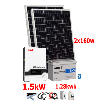 Kit Solar Must 1500W con banco de baterías de Litio 1280Wh y 320W en paneles solares