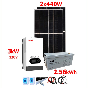 Kit Solar Must 3000W con banco de baterías de Litio 2560Wh y 880W en paneles solares 